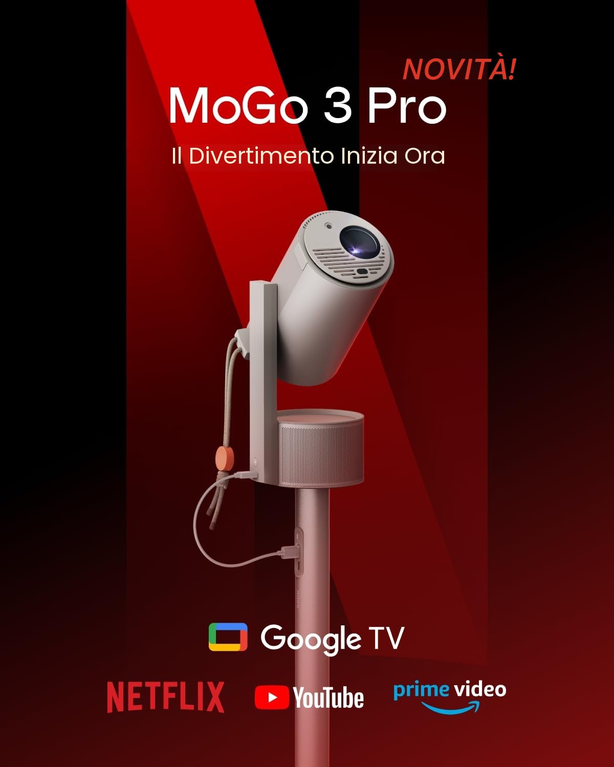 XGIMI MoGo 3 Pro 1080P Outdoor Projector, Google TV with Licensed Netflix, Build-in Adjustable