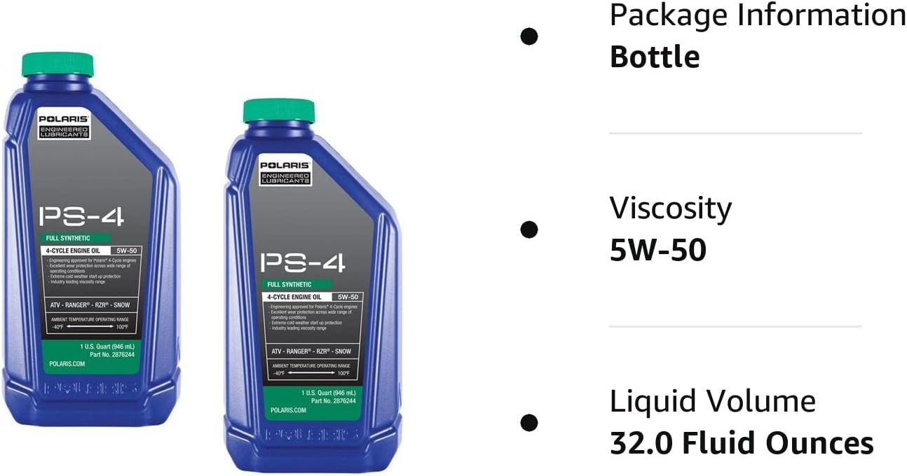 Polaris Engineered PS-4 Synthetic 4-Cycle Engine Oil, 1 Quart (Pack of 2)
