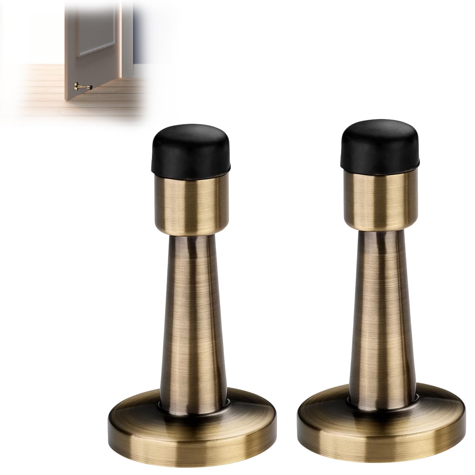 2 Pack Antique Brass Door Stoppers, Zinc Alloy Wall Protector for Indoor Use, Prevents Door Collisions in High-Traffic Areas, Protects Walls and Baseboards