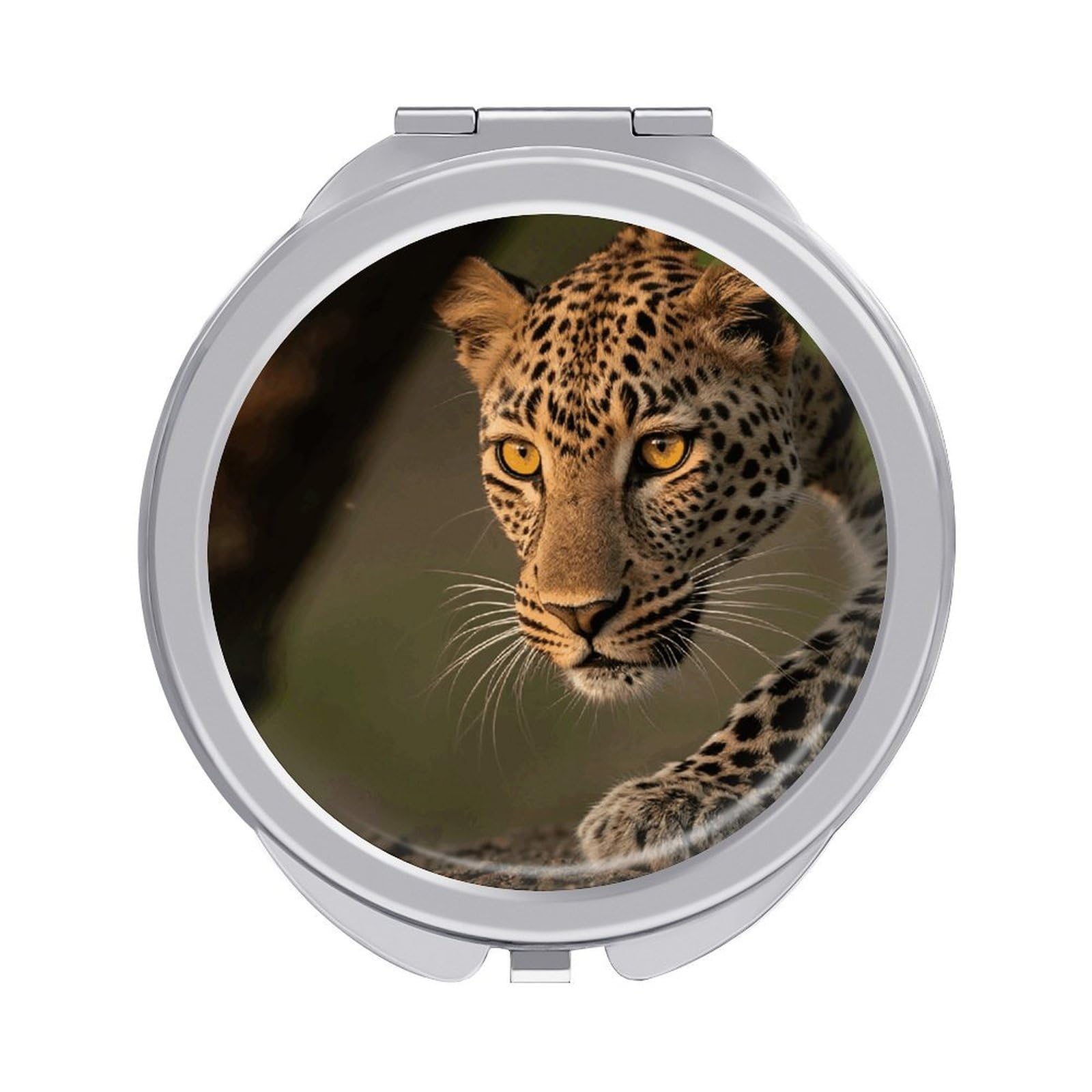 FodPand Compact Hand Mirror with 1x/2x Magnifying Round Travel Makeup Mirror Mini Foldable Cheetah Cosmetic Mirrors Travel Essentials Gift for Women Girl Portable for Pocket Purse -Silver