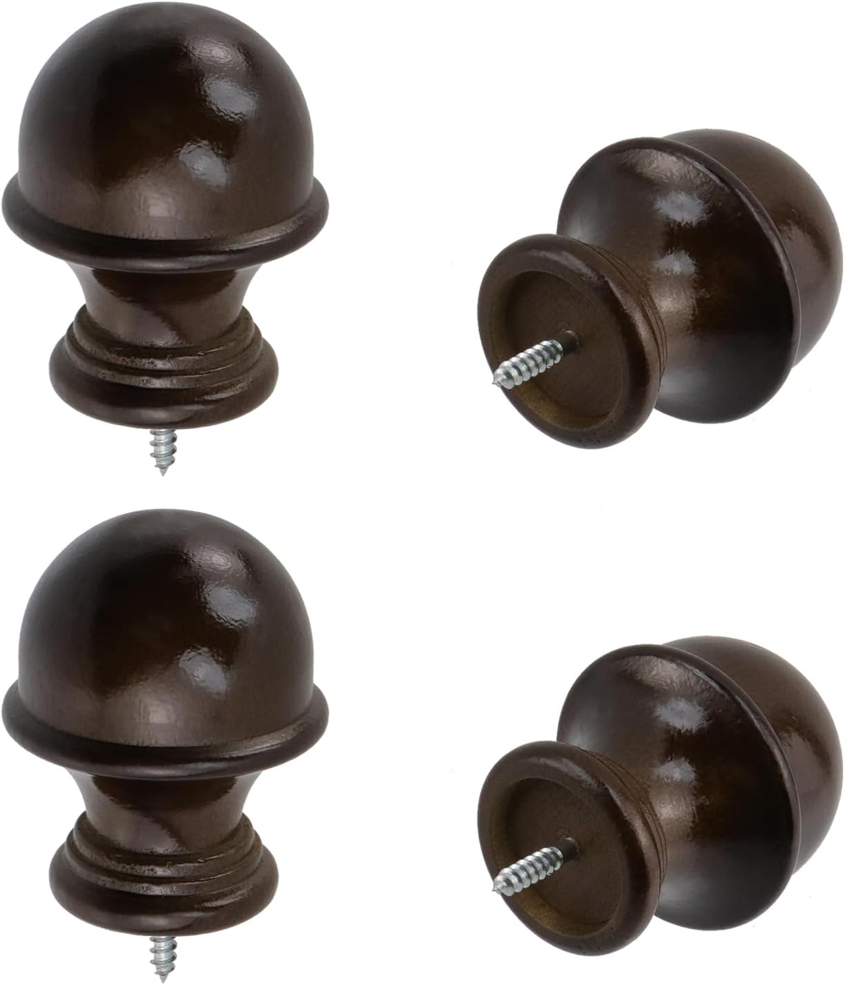 T Tulead Wooden Curtain Rod Finials Curtain Rod Holders Wardrobe Rod Brackets Brown, 4PCS