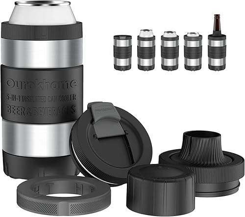 Ourokhome Vaso térmico para latas, 5 en 1, de acero inoxidable, para latas delgadas y regulares de 12 onzas y 16 onzas y botellas de cerveza, a
