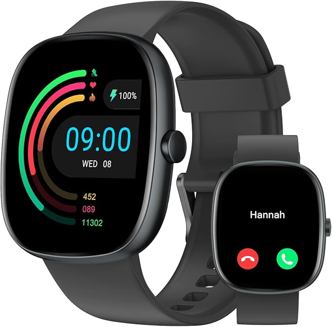 HUAKUA Smartwatch Uomo Donna Risposta Chiamate Orologio Contapassi Cardiofrequenzimetro da Polso Saturimetro Sonno Calories Smart Watch per Android iOS Orologio Fitness Sportivo Impermeabile IP68 Nero