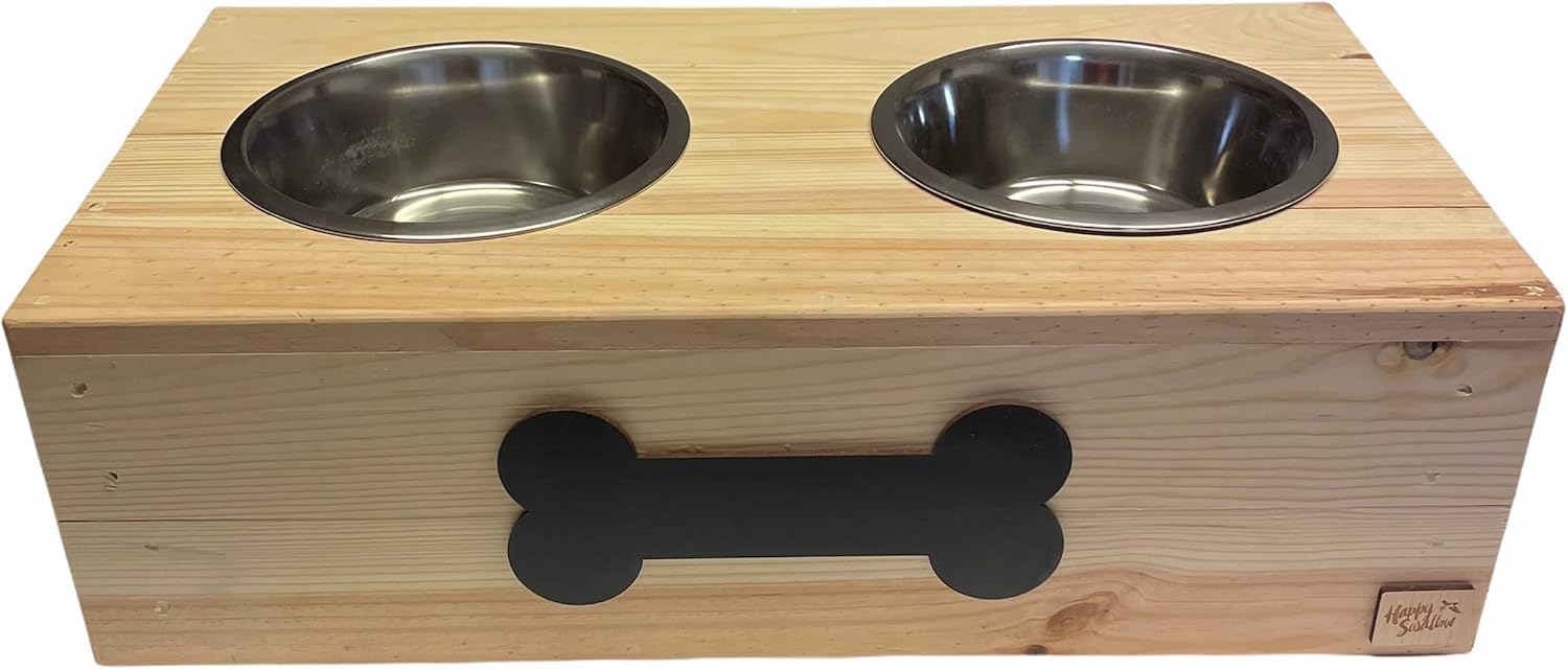 Comedero y Bebedero para Perro | Comedero Doble de Acero Inoxidable | Boles con Soporte Antideslizante | Hecho a Mano (L)