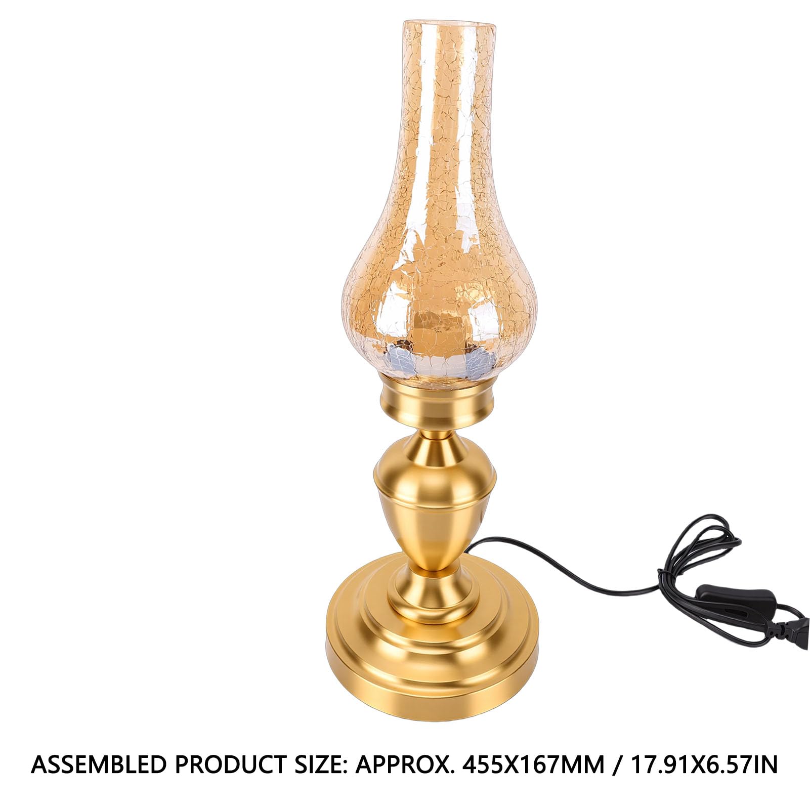 Hyuduo Stołowa W Stylu Vintage, Podłączana Rustykalna Lampka Nocna W Wiejskim Stylu Retro z Popękanym Szklanym Kloszem, Podstawa E27 Miedziany Słupek W Antycznym do Sypialni (wtyczka UE 220V)