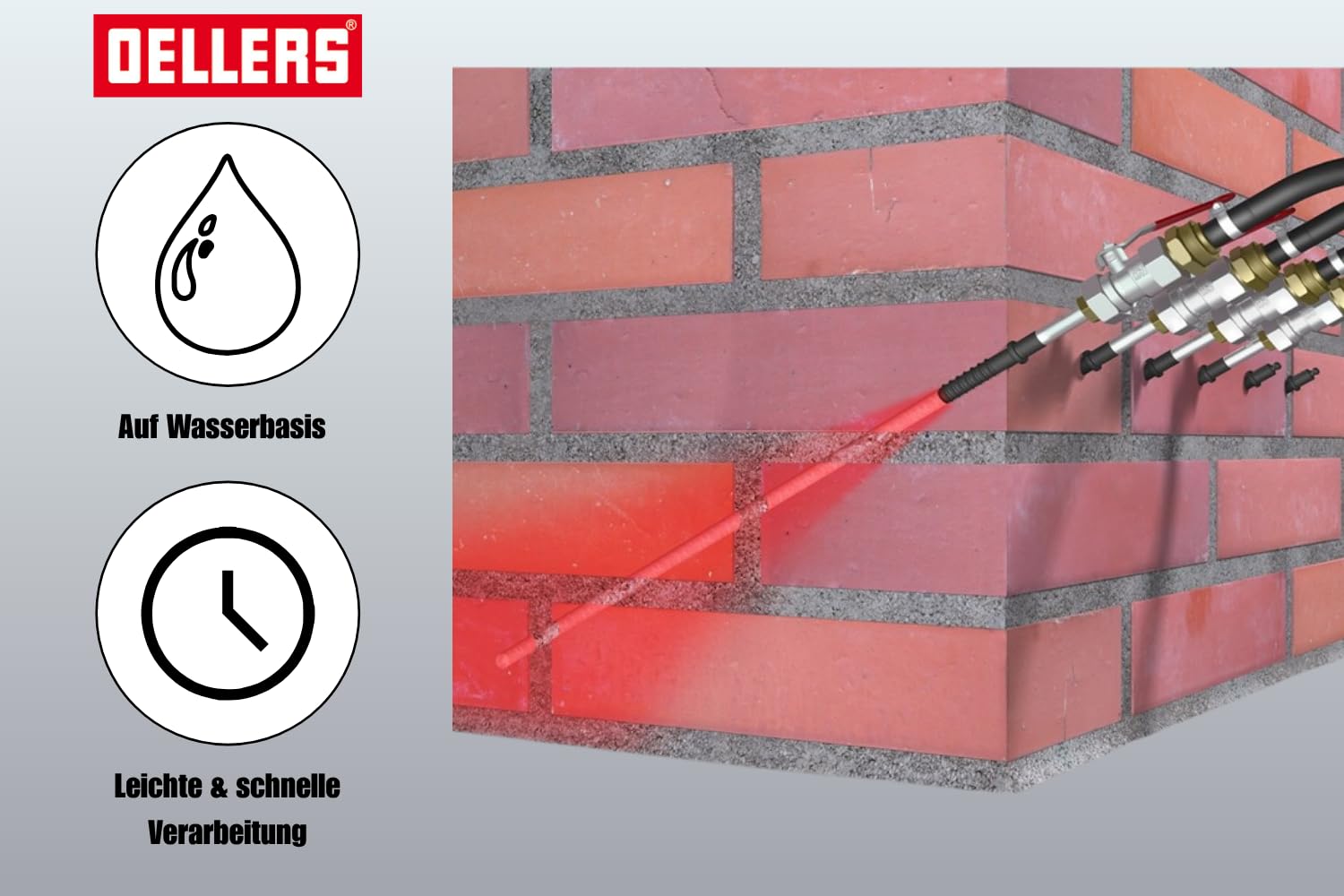 OELLERS Horizontalsperre Set 3x5L Diffusil Injektionsflüssigkeit gegen aufsteigende Feuchtigkeit mit Pumpe