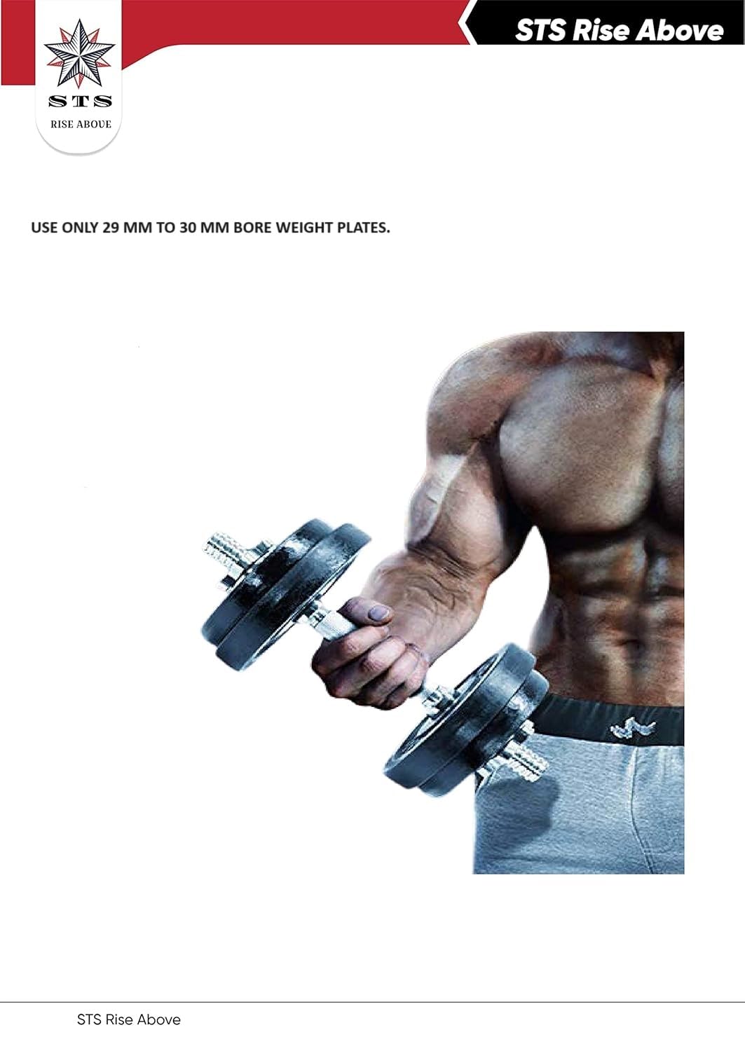 STS Heavy Dumbbell Rod Steel Iron 18 inch fo 30mm and above weight plates Threaded with STAR COLLAR