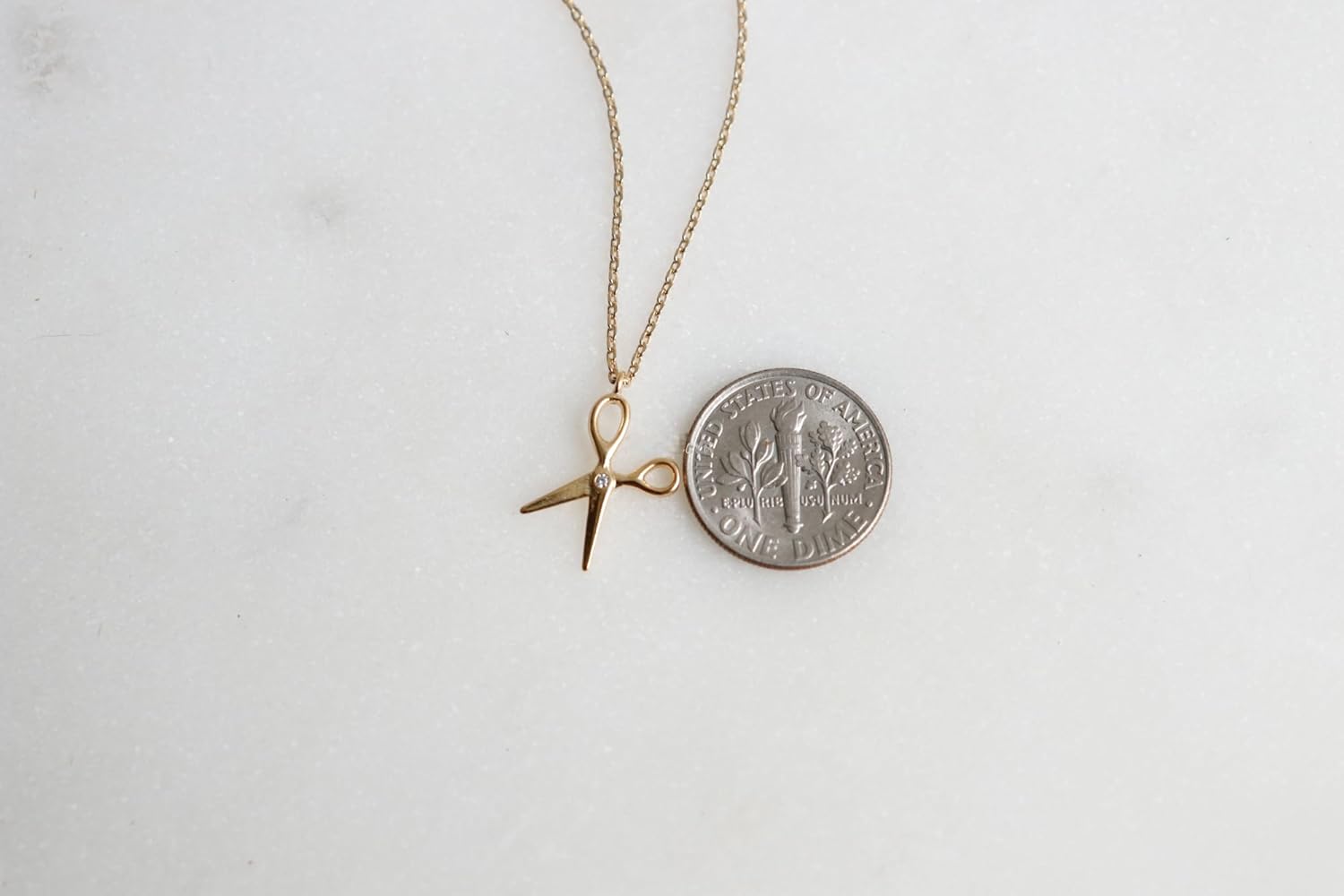 Realistic Scissor Charm necklace with Single Crystal, 18K Gold Plated Brass Jewelry, Hair Stylist Pendant Perfect Gift by Emma's Gems