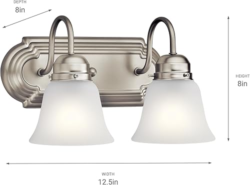 Miniatura 2 de Kichler 5336NIS - Lámpara de baño de 12.25 pulgadas de níquel cepillado, moderna lámpara de baño con vidrio satinado transparente, (12.25 pulgadas
