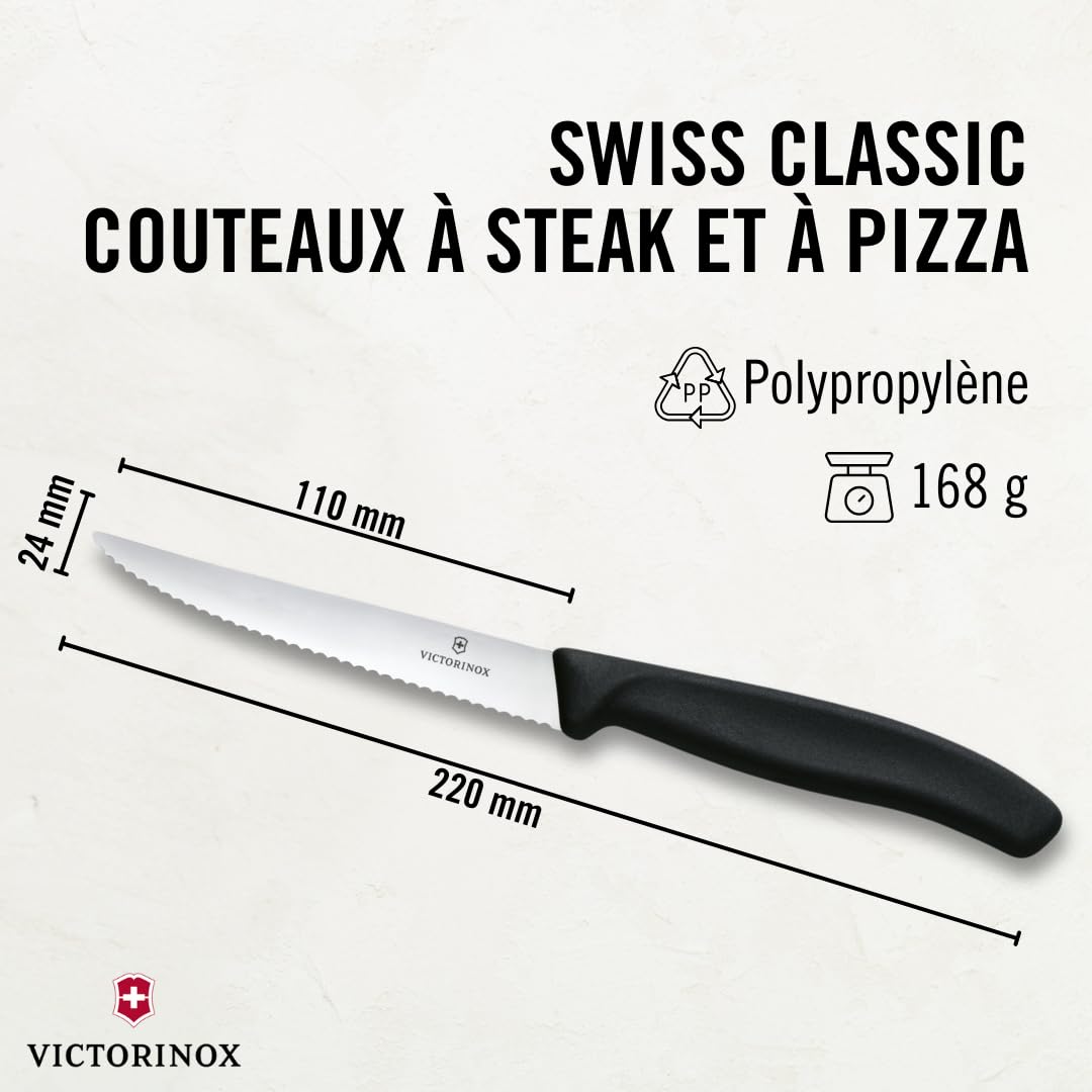 Set De 6 Couteaux à Steak Et Pizza Victorinox - Lames Dentées Inox 11 Cm, Poignées Vertes, Lave-vaisselle - 10
