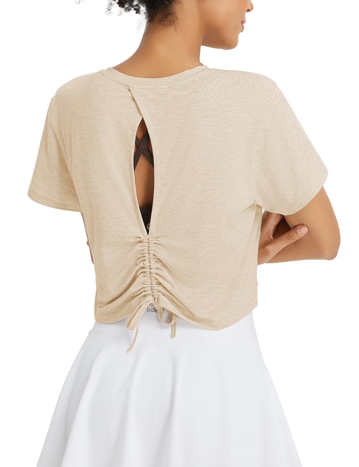 baleaf Women's Open Back Workout Tops Short Sleeve Crop Yoga Shirts Lightweight Athletic Gym Exercise T-Shirts