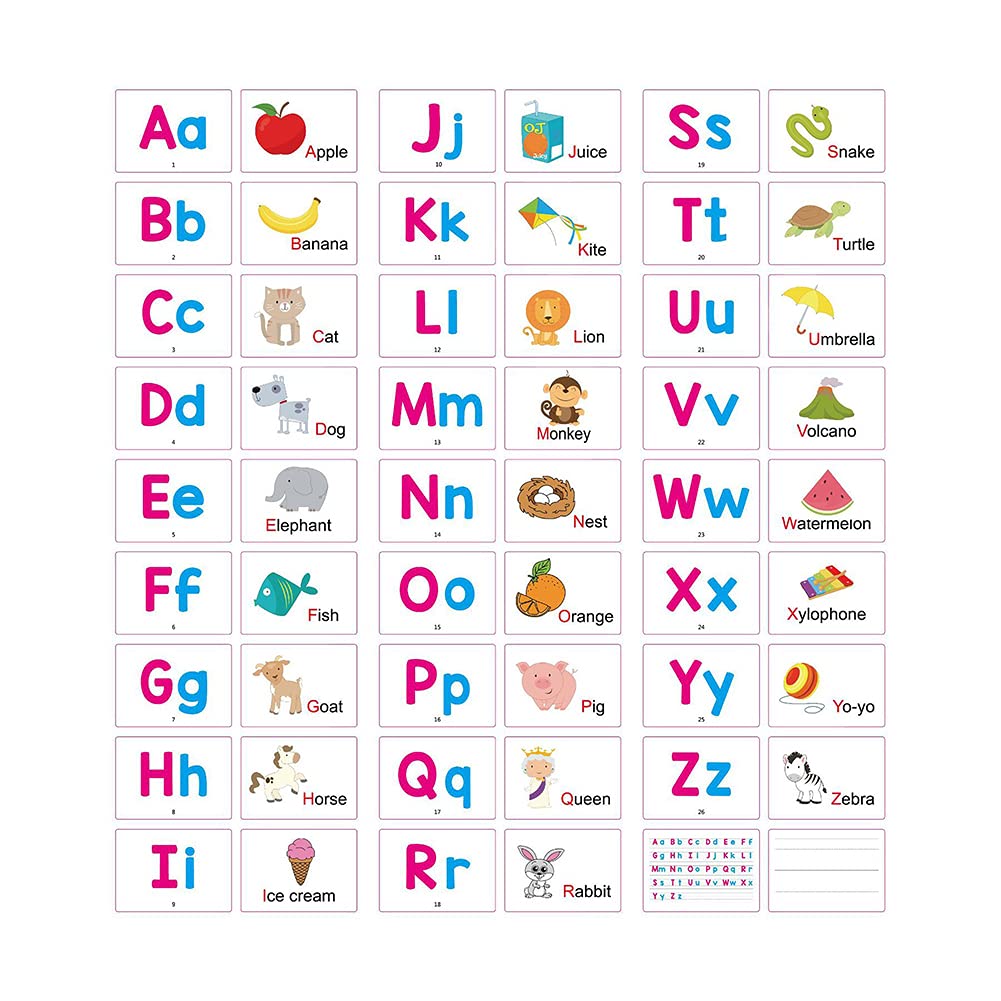 Svance Alphabets Flash Cards for Toddlers - 27 Cards with Pictures Words Fun Learning Educational Flashcards, Toddler Preschool Learning Toys for Kindergarten, Preschool with Ring