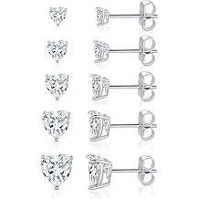 MDFUN 18K White Gold Plated Heart Shape Cut Cubic Zirconia Birthstone Stud Earring Pack of 5 Pairs