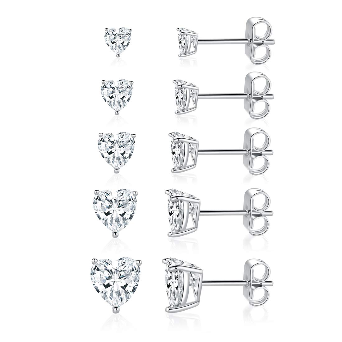 Sponsored Ad - 18K White Gold Plated Heart Shape Cut Cubic Zirconia Birthstone Stud Earring Pack of 5 Pairs