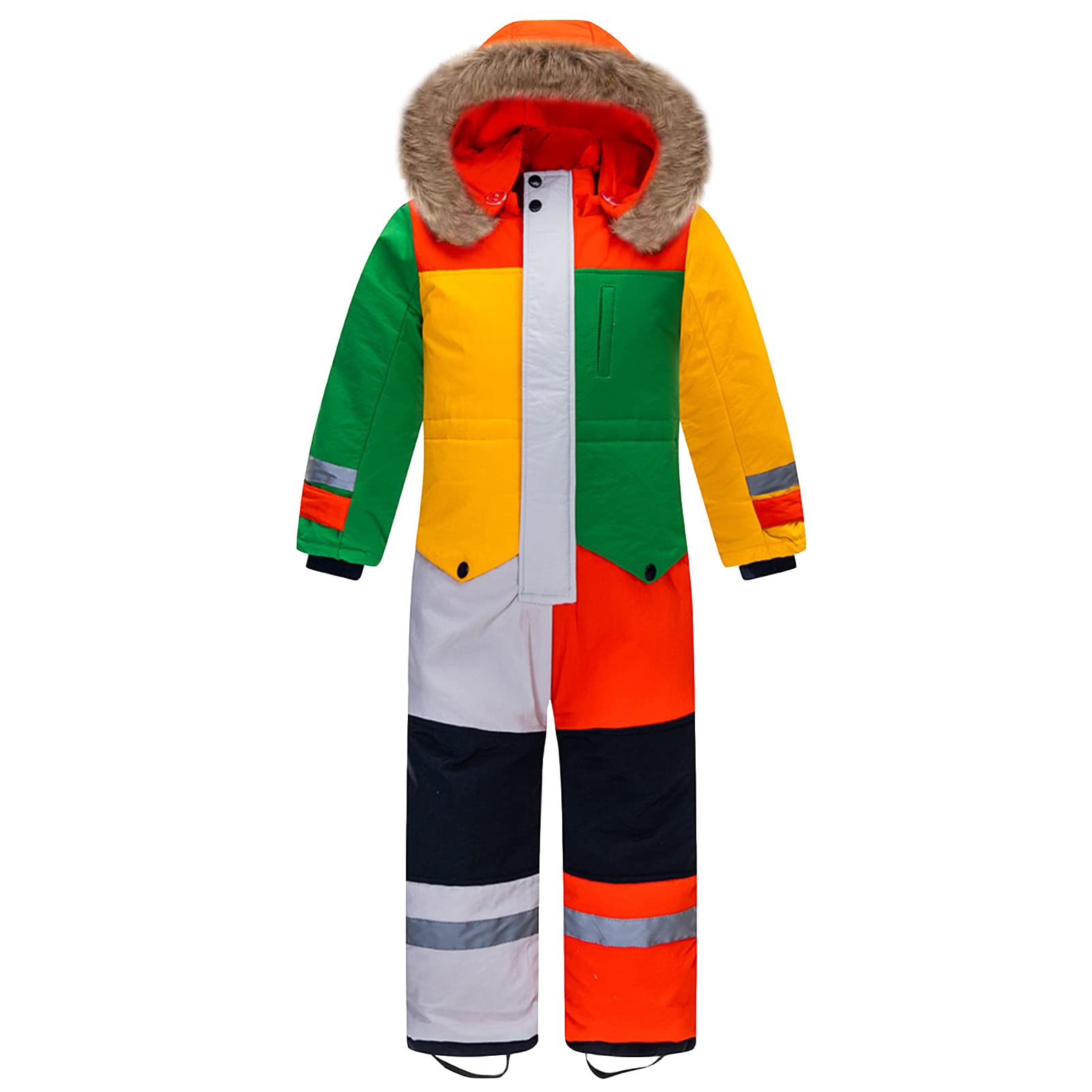 Crivit Tuta da sci per bambini e bambine, con cappuccio, colletto in pelliccia, pantaloni da sci, giacca e pantaloni da sci per attività all'aria aperta, calda e antivento, multicolore, 11