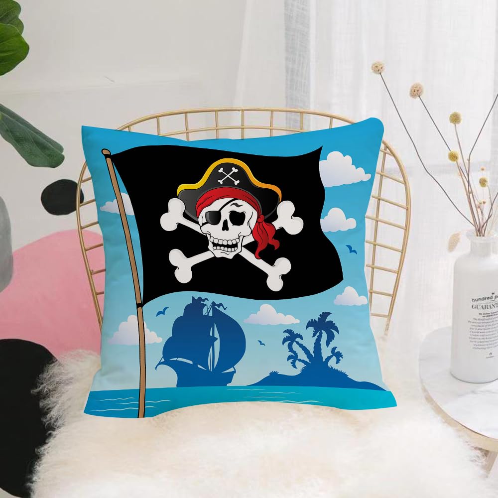 HYOSXW Cushion Cover,Throw Pillow Case Home Decorative for Living Room Bedroom Sofa Chair 16X16 Inch,Pirate, Danger sign Beware of pirate skull with hat,Pillowcase 40X40cm