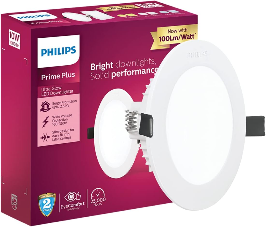 Philips Plastic 10W Round AP Plus UltraGlow LED DL Recessed LED Panel Ceiling Light (Pack of 1,Warm White)