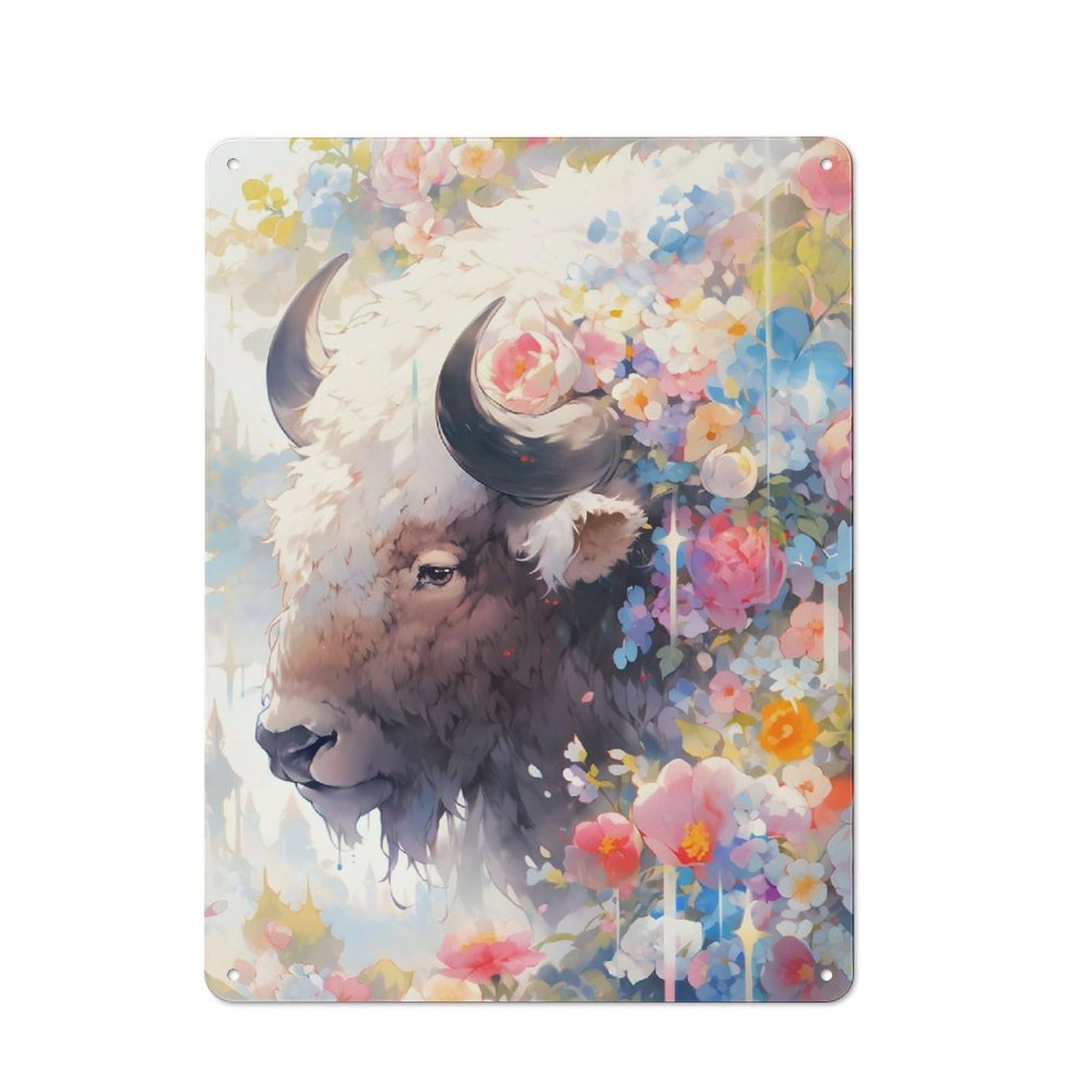 Junmoney Style-18 Dazzling Bison Cottage Style Metal Wall Decor 40X30cm, Tin Wall Plaque For Kitchen, Cottage, Porch Or Garden Room