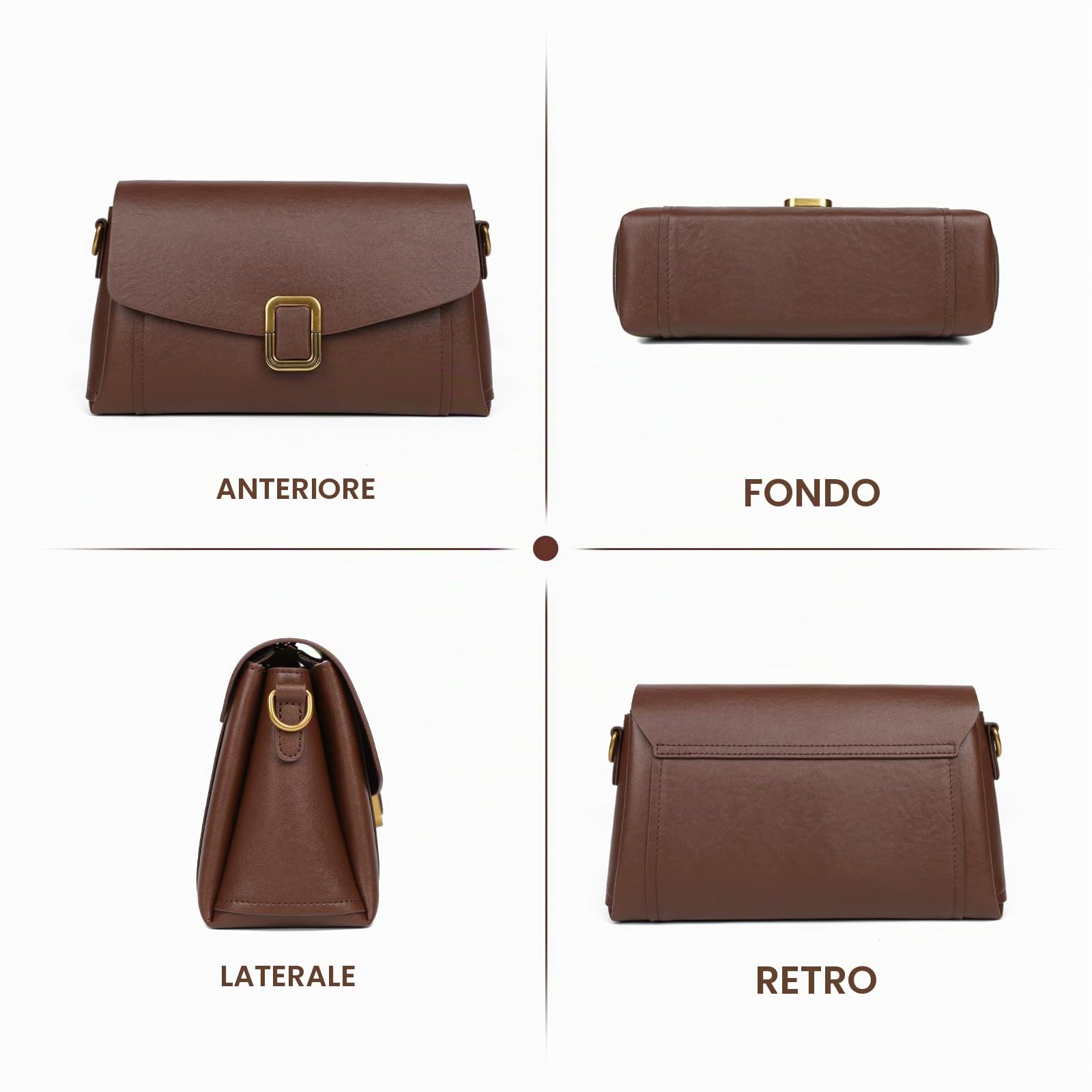 Borsa Tracolla Donna in Vera Pelle, Spallina Regolabile | Vera Pelle, 2 Tracolle Rimovibili, Stile Satchel, Compatta e Leggera, Per Viaggi, Uso Quotidiano, Lavoro e Regalo