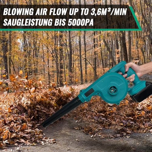 Akku-Laubbläser, Ersatz für Makita, mit 2x3000mAh Akku und Ladegerät,2-in-1 Elektrische Gartenblattgebläse und Staubsauger,18V für Rasenpflege, Laubblasen, Auto und Eckenreinigung – Bild 6