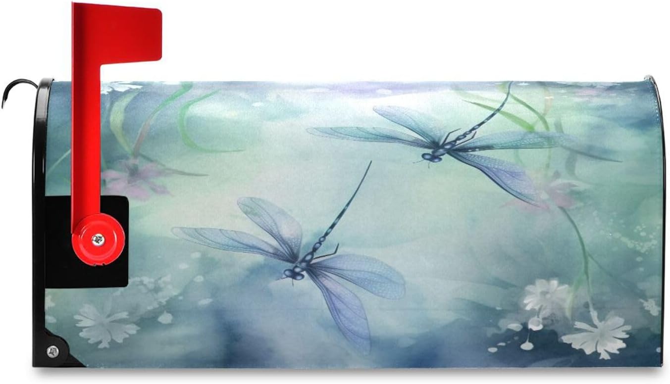Watercolor Dragonflies Spring Mailbox Cover Magnetic Post Letter Box Wraps for Garden Yard Standard Size 18"x20.7"