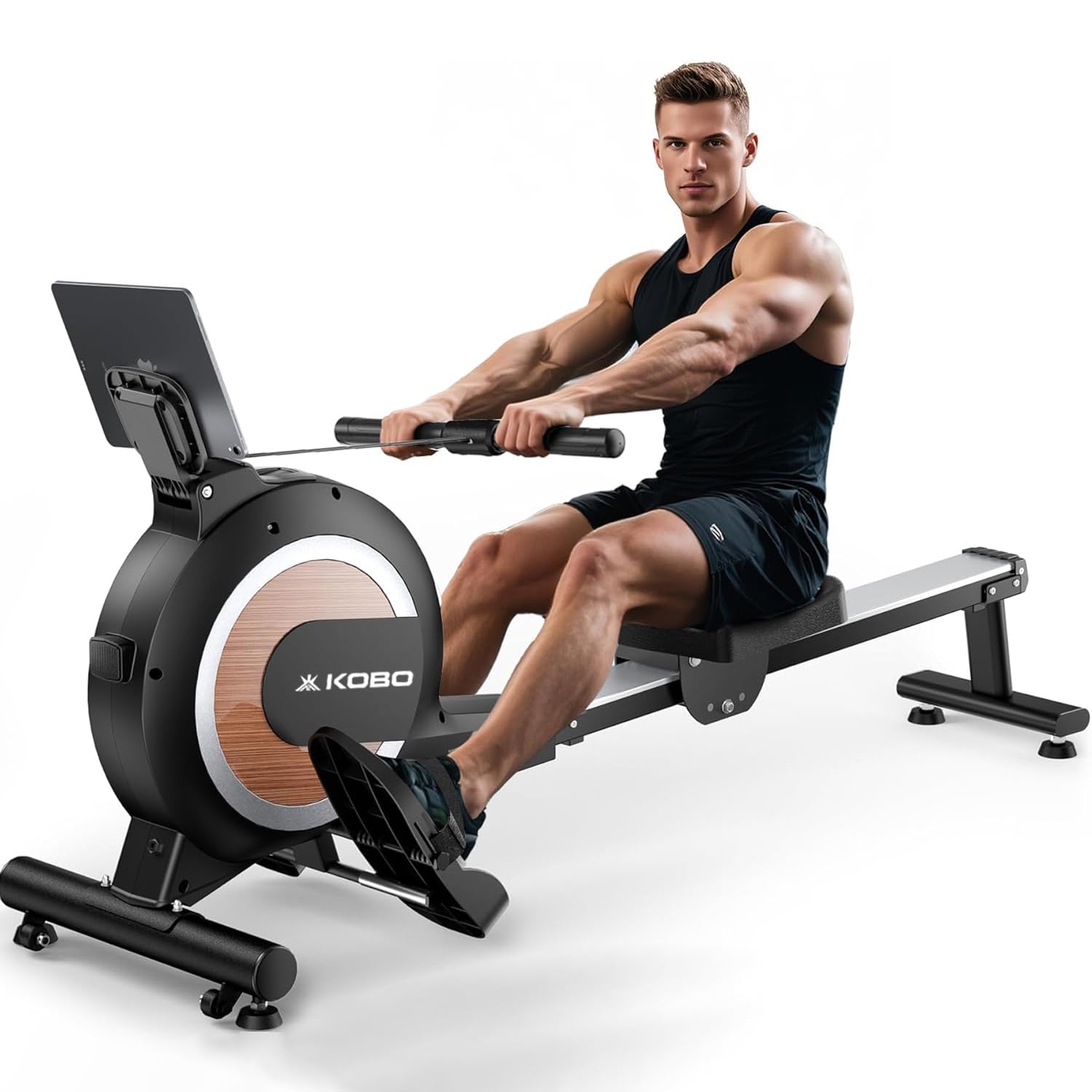 Kobo Rowing Machine with 4KG Flywheel | 120KG Max User Weight | Digital Magnetic Resistance | Bluetooth App Support | Home Gym Cardio Machine-image-41