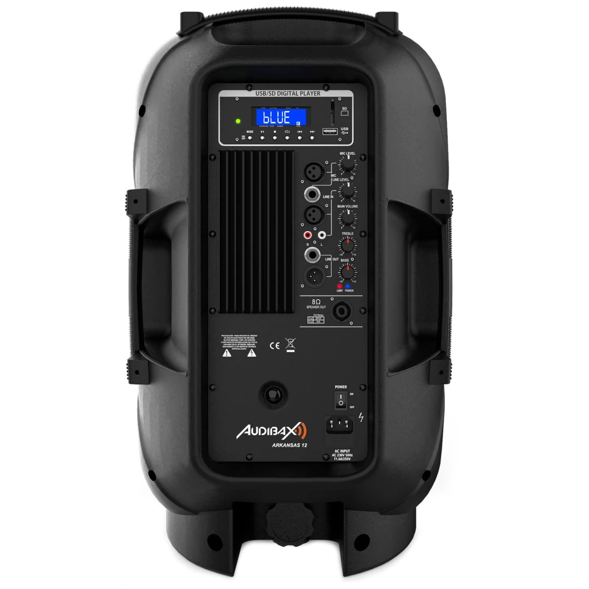 Audibax Arkansas 12 - Haut-Parleur avec Bluetooth Professionnel 12" - Puissance 600W - Enceite Amplifié - Connexion USB/SD - Télécommande Incluse - Haut-Parleur Bluetooth