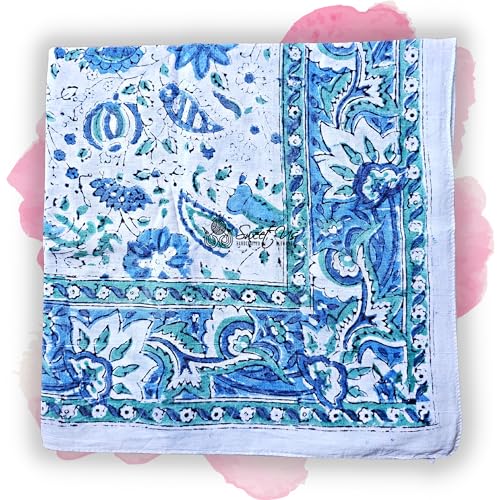 Homestead Large Cotton Scarfs for Women Lightweight Soft Sheer, Neck, Head Scarf, Block Print Summer Floral Scarf, Bandanas