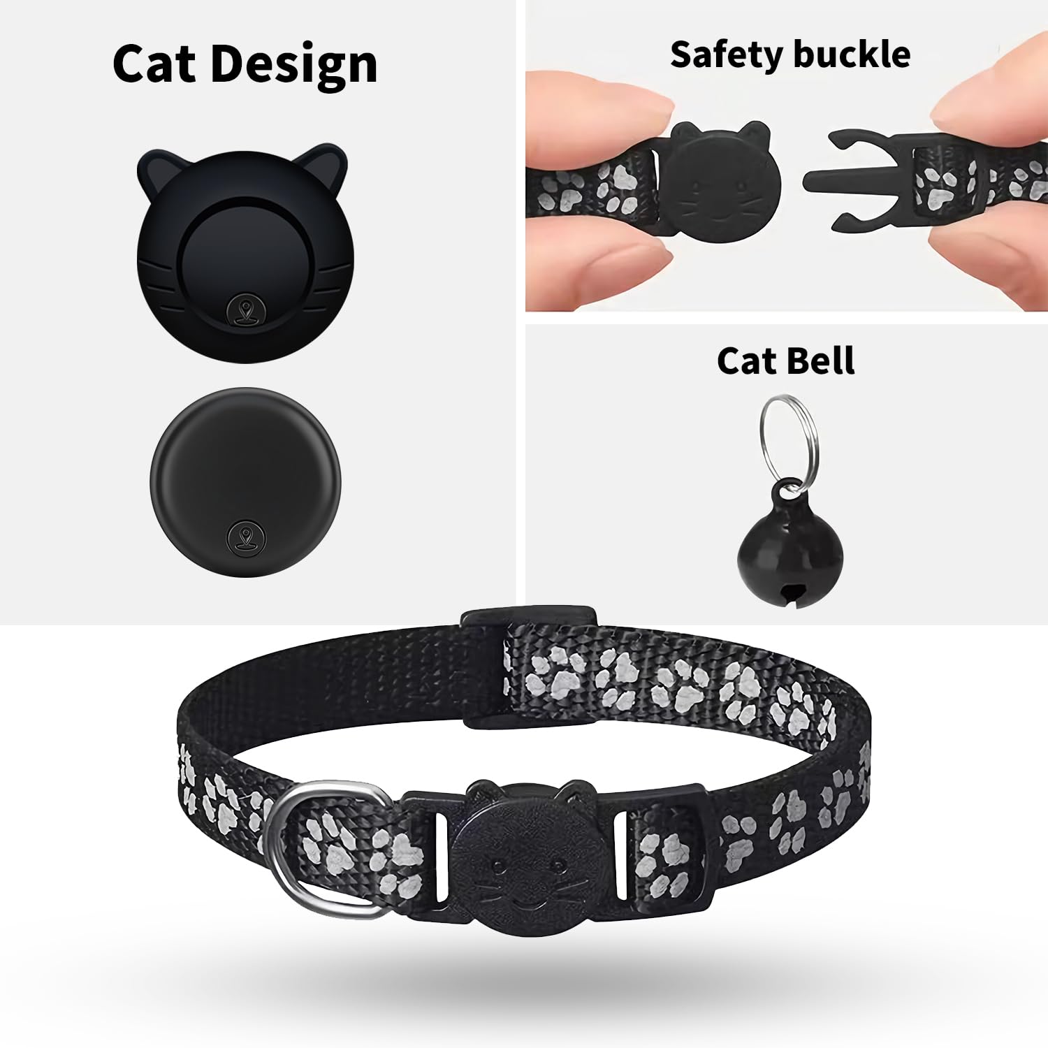 Waterproof Cat Tracker Collar with Airtag Finder | Apple Find My Compatible (iOS Only) | Breakaway Design with Reflective Pattern & Bell | Fits Neck Sizes 8-12" | Black - image 6