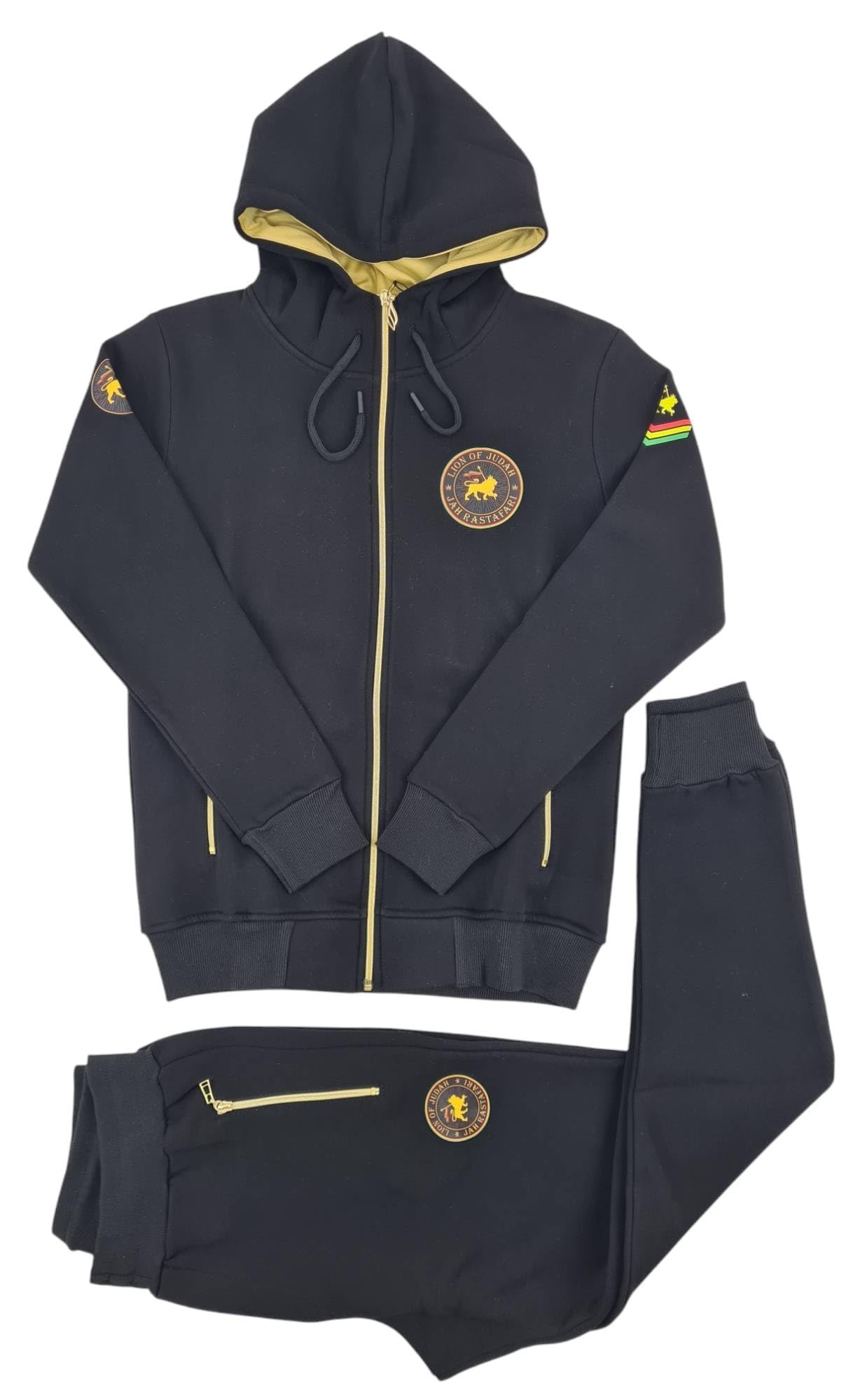 Time Is Money Urban Designer Rastafari Rasta Lion Of Judah Graphic Print Cotton Fleece Tuta da uomo, Nero, Antracite, Nero , S