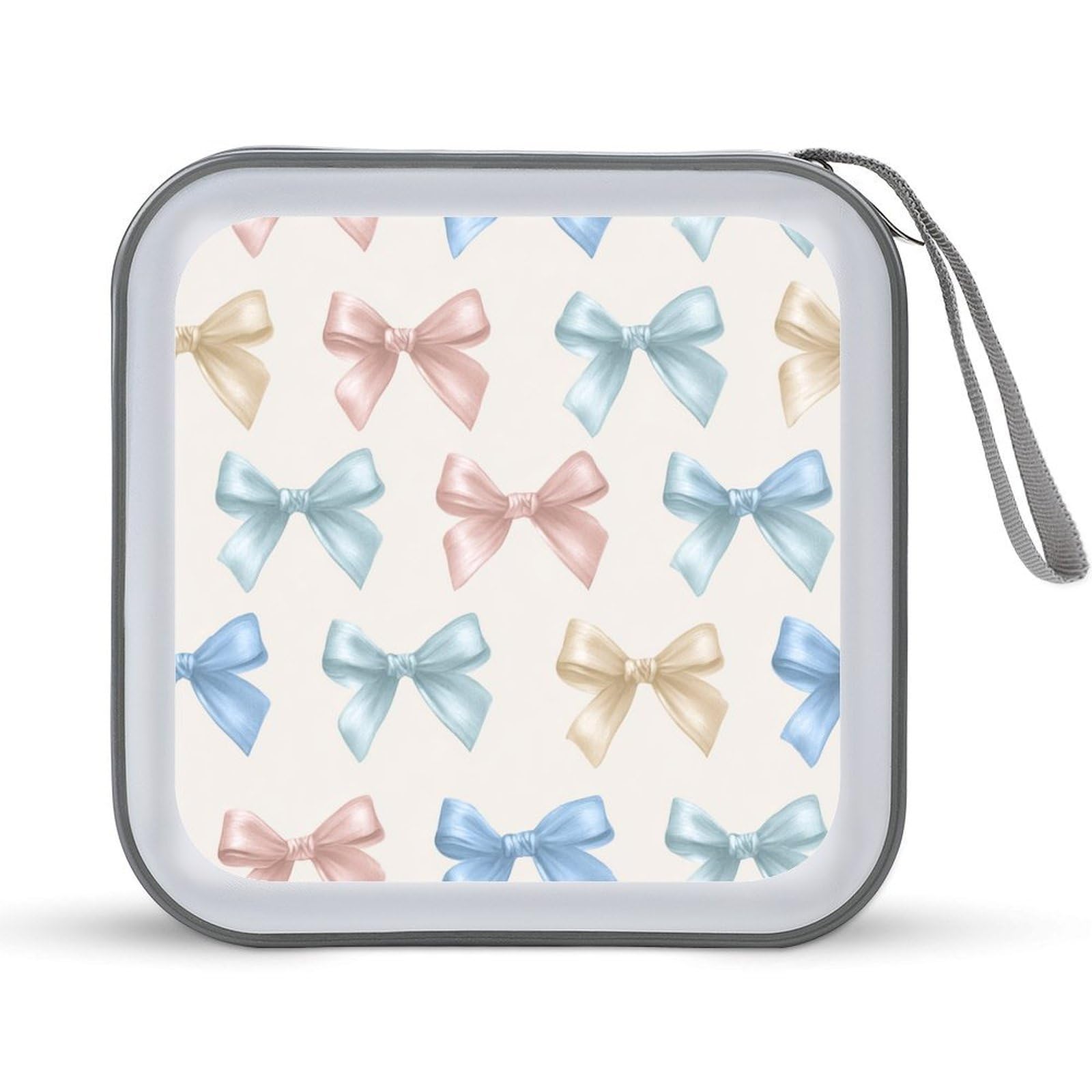 Jubonexis Small Feminine Satin Bows Blue Pink Cream CD Case DVD Storage Case Portable for Car Home Travel