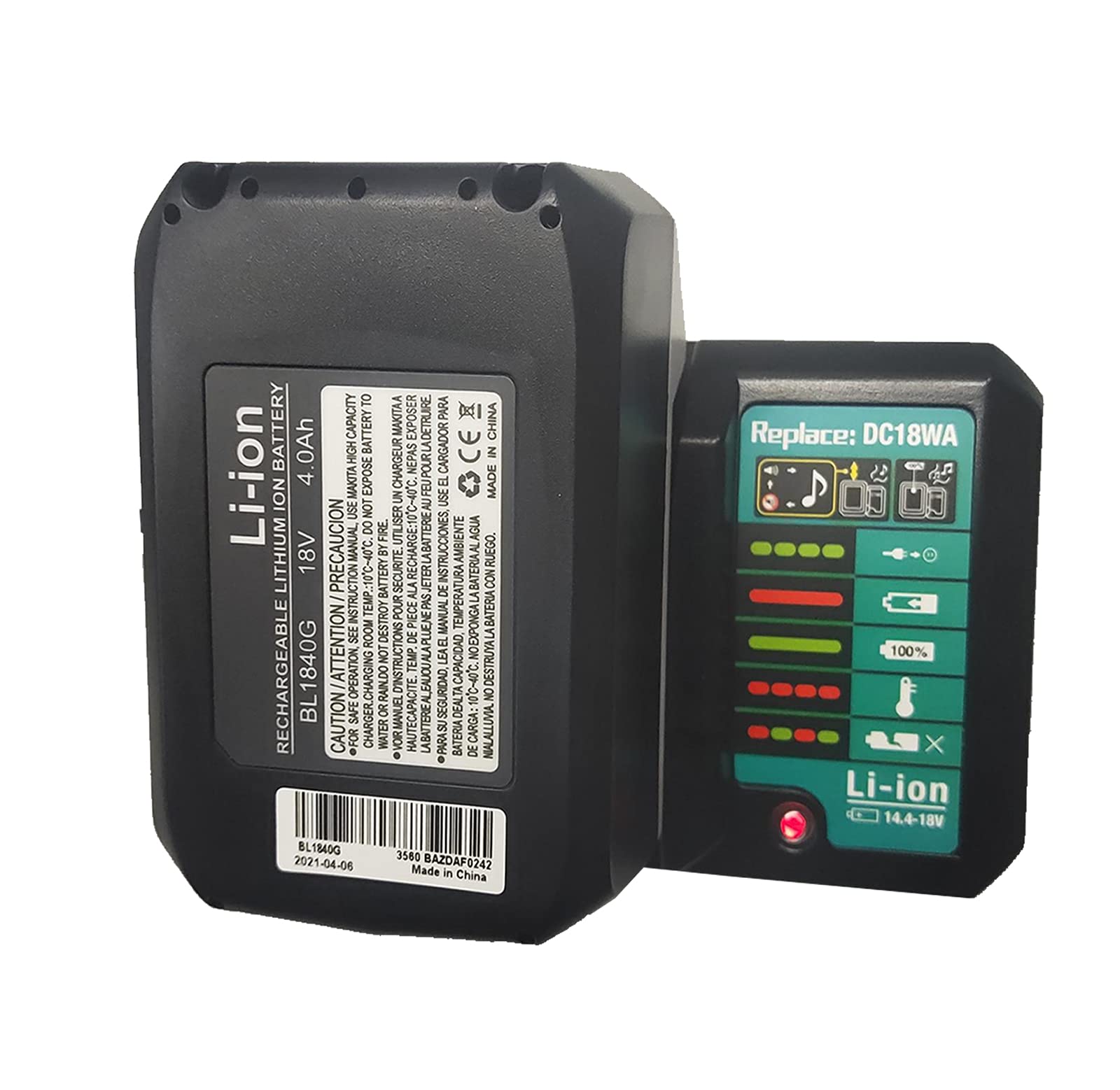 Kompatybilny z Makita DC18WA 14,4V-18V G-Series akumulator litowo-jonowy do wielokrotnego ładowania 100V-240V 2.0A BL1413G BL1440G BL1813G BL1820G BL1830G BL1840G (BL1840G 4.0Ah)
