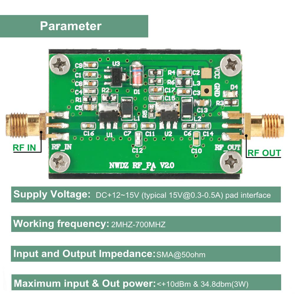 2MHz-700MHZ RF Amplificatore a Basso Rumore, 3W HF VHF UHF FM Amplificatore di potenza RF trasmettitore per radioamatori