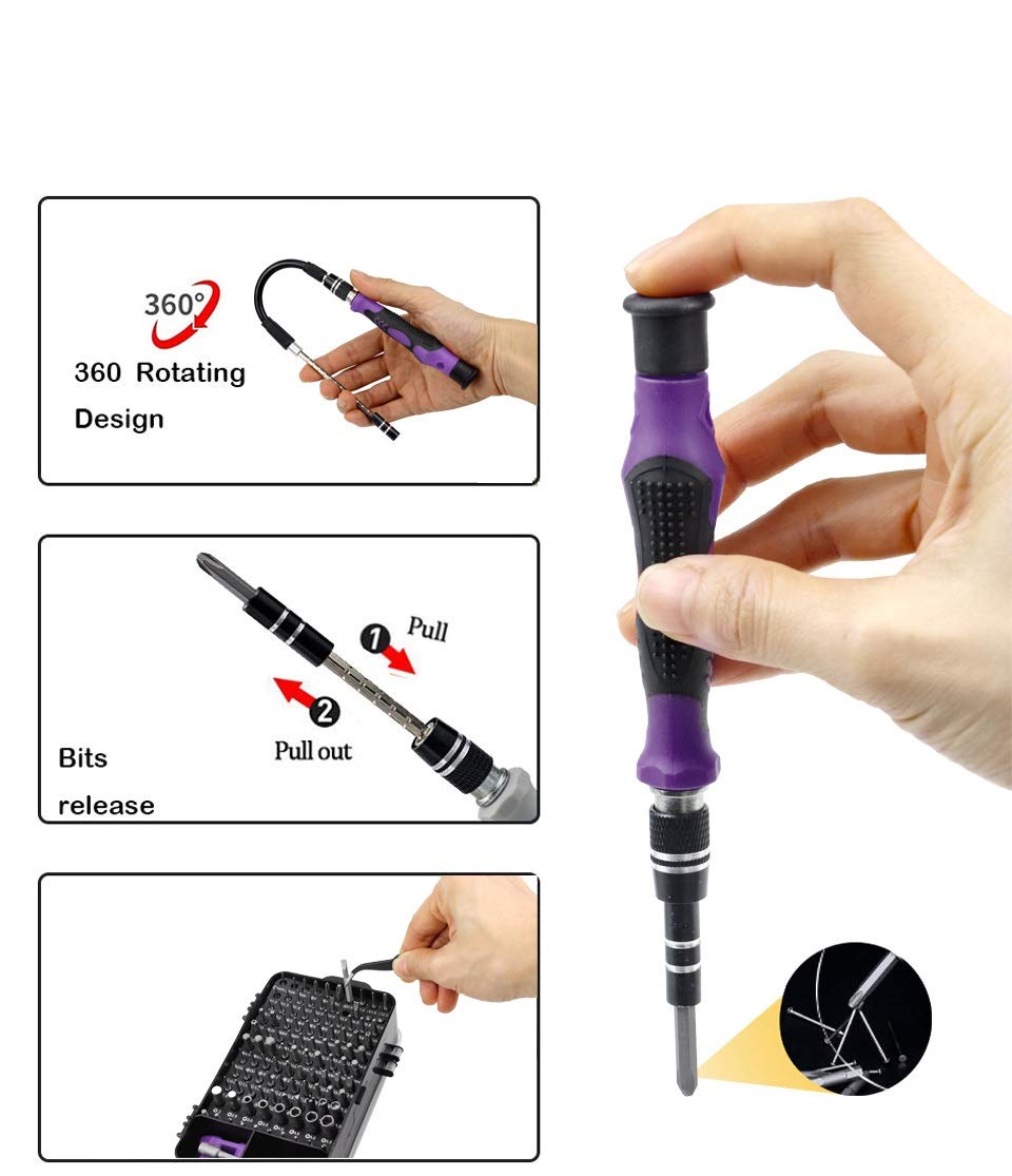 zestaw narzędzi wielofunkcyjnych, Zestaw Wkrętaków 135 W 1-bitowym Precyzyjnym Wkrętaku Magnetycznym Z Bitami Torx Izolowane Narzędzia Wielofunkcyjne(Argento)
