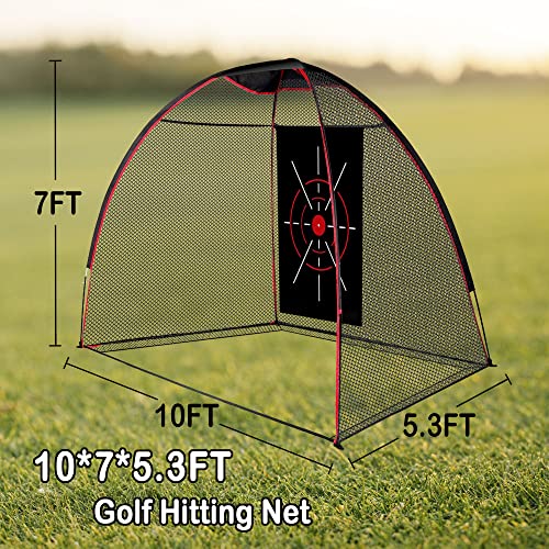 Golf Practice Net, 10X7Ft Golf Hitting Net Heavy Duty, Portable Golfing Ball Netting Cages With Frame And Target, Golf Net For Driving Chipping Backyard Indoor Outdoor Training #TOP3