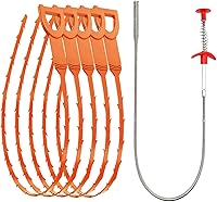 Vista 8 de SDTC Tech Paquete de 6 limpiadores de drenaje de serpiente de 64 pulgadas y removedor de obstrucciones para el cabello de 20 pulgadas, recuperador