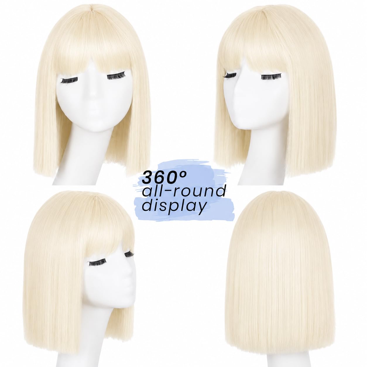 SUKRI Peluca rubia estilo Bob con flequillo, pelucas rubias platinadas para mujer, pelucas sintéticas resistentes al calor, uso diario, fiesta, Halloween (12 pulgadas)