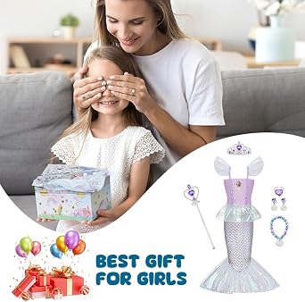 Mermaid Costume Kids Little Mermaid Princess Costumes for Girls Mermaid Ariel Princess Costumes Fancy Dress Up for Girls Halloween Cosplay Birthday Party World Book Day Mermaid Sequin Outfit