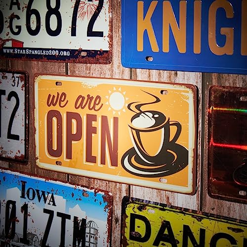 Image of Eazywagon We are open Coffee Multipurpose Metal Signs - License Wall Plate, Decorative Car Tag - Ideal for Cafe, Restaurant, Shop, Home, Hotel, Club, Office, Living Area
