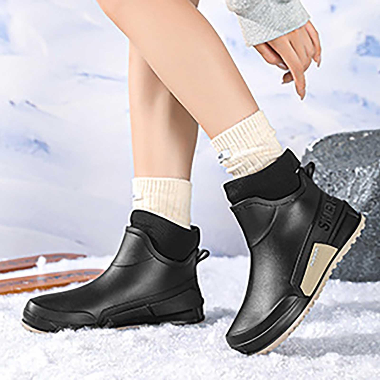 Generisch Stivali Invernali Donna,Moda Pioggia Scarpe Elegante Breve Caviglia Slip Stivali In Gomma Versatile Coppia di Scarpe All'aperto Con Solido
