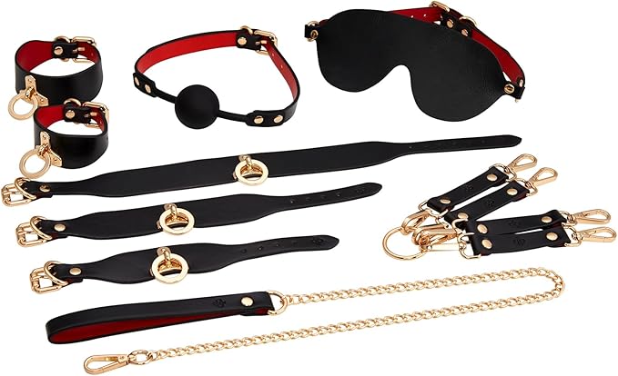 Sex Bondage BDSM Kit Restraints - UTIMI 7PCS Sets with Adjustable Hand Cuffs Collar Ankle Cuffs Blindfold Cross Strap Gag Adult Sex Toys for Men Women and Couples Gifts | Black and Red