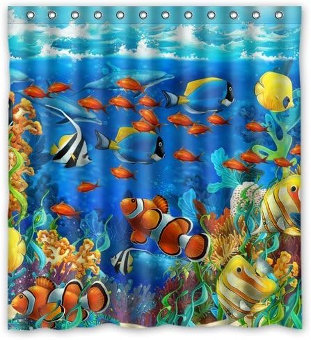 KXMDXA Blue Ocean Tropical Fish Coral Undersea World Waterproof Fabric Bathroom Shower Curtain 66 x 72 Inch