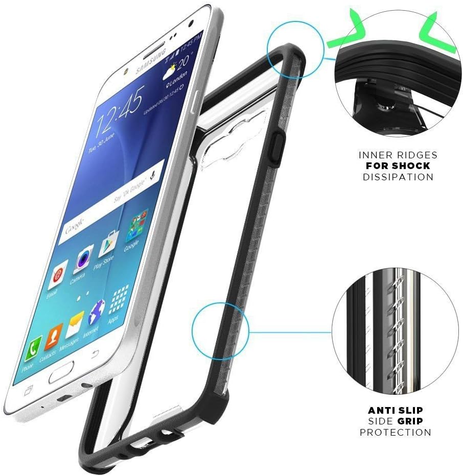 Poetic Galaxy J7 Case, Affinity Series Premium Thin/No Bulk/Clear/Dual Material Protective Bumper Case for Samsung Galaxy J7 (2015)(Boost,Virgin,T-Mobile,Metro PCS) Black/Clear
