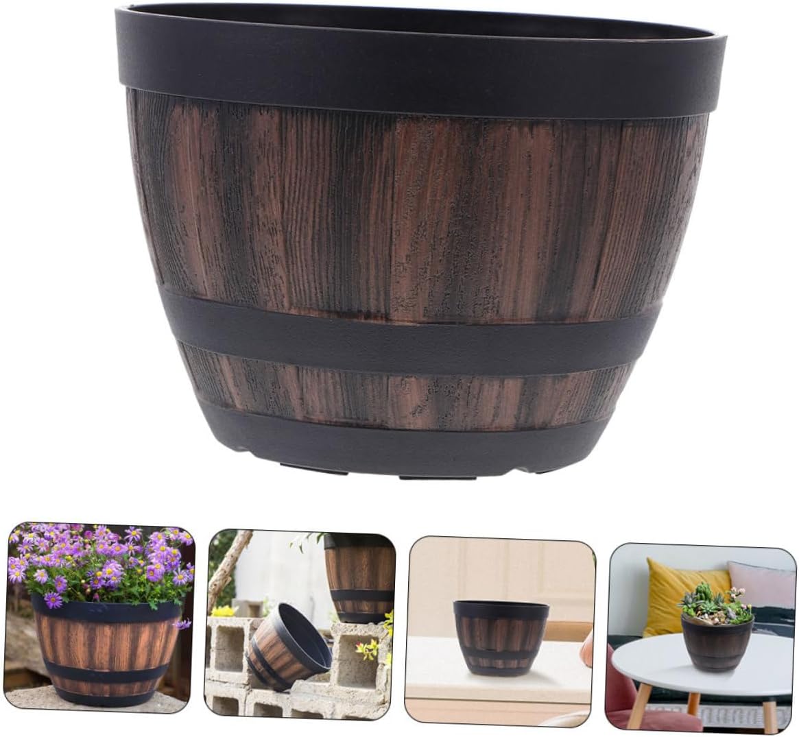 POPETPOP Imitation Planter Vintage Style Plastic Flower Pot and Storage Container for Use Versatile Design Appearance for Gardening and Home Decor