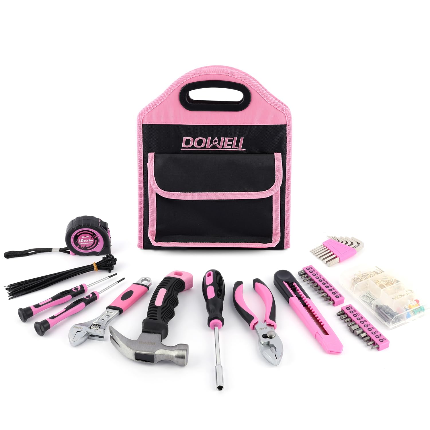 DOWELL Kit de herramientas rosa para niños, 167 piezas, perfecto para bricolaje, mantenimiento del hogar, kit de herramientas para