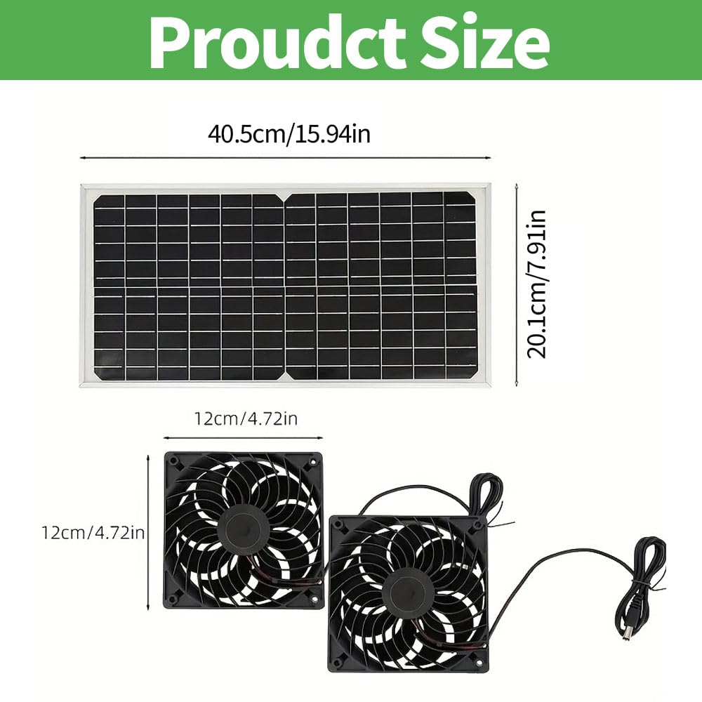Ventilateur Solaire 16W, Ventilateur d'Échappement avec 2 Ventilateurs CC, Kit Panneau Solaire Étanche