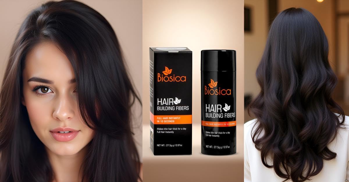 Biosica Hair Building Fibers 27.5Gm - For Thin & Fine, Hair Thickening Fibers For Men & Women, Like Caboki,Toppik etc. (Black) 1