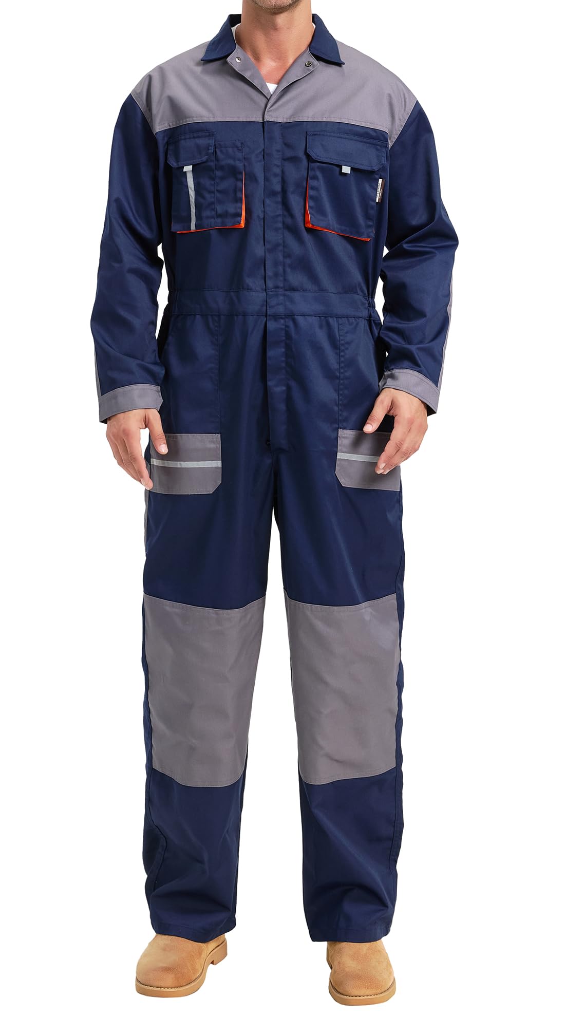 Combinaisons de Travail pour Homme Multipoches Combinaisons Mecanicien Salopette de Travail, Bleu, XL