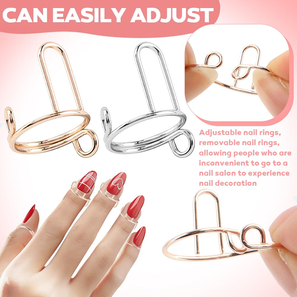 Rose Gold Silver Nail Ring, Nail Ring Set Wearing with Adhesive Tab No Glue for Halal Nail, Muslim Wearing Manicure(COLOR:Clear)