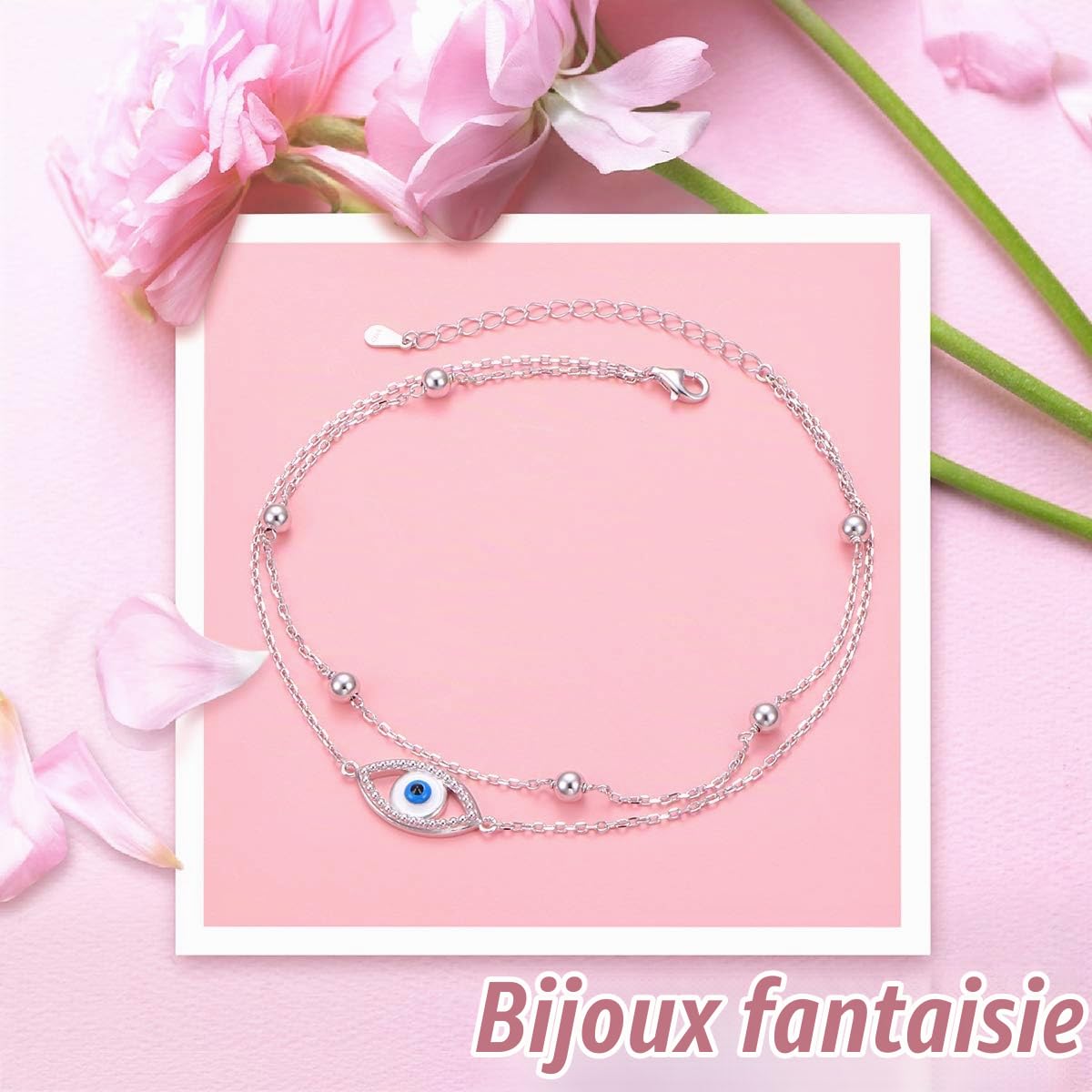 Flyow Bracelet de cheville réglable en argent sterling S925 avec motif main de Fatima / papillon / croix / nœud celtique / infini / cœur pour femmes et filles - Chaîne de pied réglable de 22,9 cm,